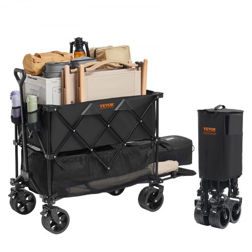 VEVOR Foldable Double-Decker Wagon: 400L Collapsible Cart with All-Terrain Wheels, Heavy-Duty Folding Design for 350-450 lbs Capacity