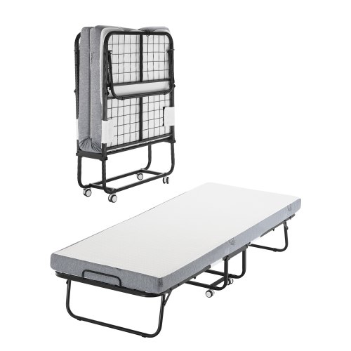 VEVOR foldable twin bed with 4-inch memory foam mattress and durable metal frame, measuring 31x75 inches