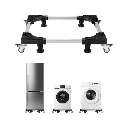 VEVOR fridge stand with 8 locking wheels and 4 brakes, adjustable from 27.5 to 35.4 inches, supports up to 1100 lbs