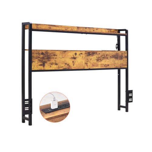 VEVOR Full Size Adjustable Headboard with 2 Shelves, Freestanding Design featuring Charging Station and LED Lighting