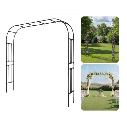 VEVOR Garden Arbor, 94.5" H x 98.5" W x 15.8" D metal archway, durable outdoor trellis with stakes, simple assembly, pergola structure for plants