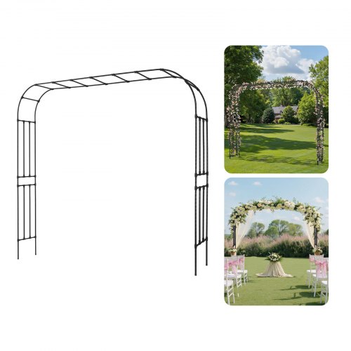 VEVOR Garden Arbor, 94.5" tall x 126" wide x 15.8" deep metal arch structure, durable outdoor trellis with stakes, simple assembly, plant-friendly pergola arch