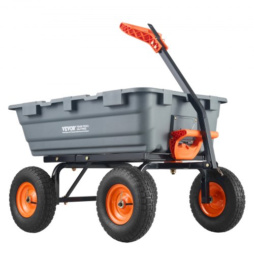VEVOR Garden Cart, a sturdy poly dump wagon featuring easy-assembly steel frame and dual-function handle, with 6.48 cu.ft capacity