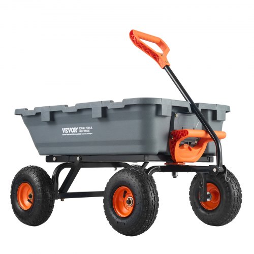 VEVOR Garden Cart, Sturdy Poly Dump Wagon with Easy Assembly Steel Frame, Multi-Purpose Dump Cart with Dual-Function Handle, Convenient Wheelbarrow