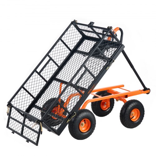 VEVOR Garden Wagon, Durable Metal Cart with Easy Setup, Multi-Function Dump Cart with Dual Handle, Wheelbarrow Supporting 400 lbs