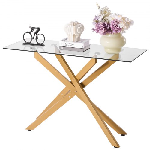 VEVOR Glass Coffee Table, Modern Rectangle Sofa Side Table with Tempered Glass Top & Iron Cross-Legs, Golden Geometric Console Desk with Adjustable An

Modern golden geometric console desk with adjustable features, featuring a tempered glass top and iron cross-legs, also serves as a stylish rectangle sofa side table