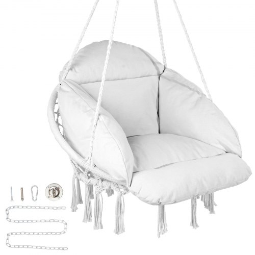 VEVOR Hanging Hammock Swing Chair with Cushion and Mounting Hardware, Cotton Rope Swing Seat for Indoor and Outdoor Spaces