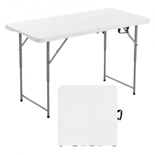 VEVOR Heavy-Duty 4-Foot Folding Table, Adjustable Height Portable Utility Table for Indoor and Outdoor Use with Built-In Handle