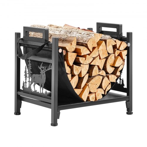 VEVOR Indoor Firewood Rack, 1.5 ft Curved Log Holder with Canvas Carrier, 40lb Weight Capacity Wood Storage Stand, Powder-Coated Steel Firewood Holder
