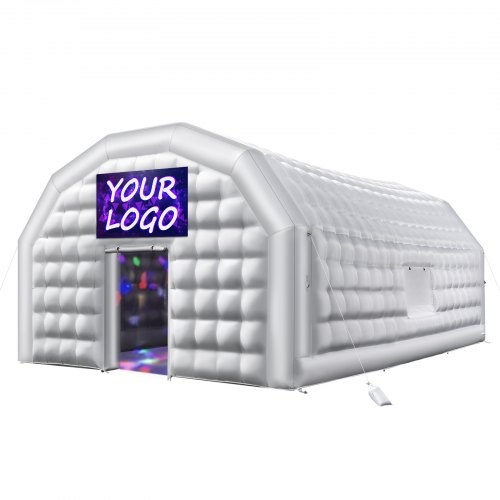 VEVOR inflatable nightclub tent, 26.2x19.7x13.1 ft with 1100W blower, sandbags, and two windows for parties