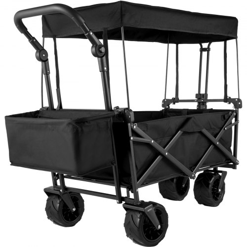 VEVOR Large Collapsible Garden Wagon with Detachable Canopy, Foldable Utility Cart with Wheels and Rear Compartment, Ideal for Gardening and Camping