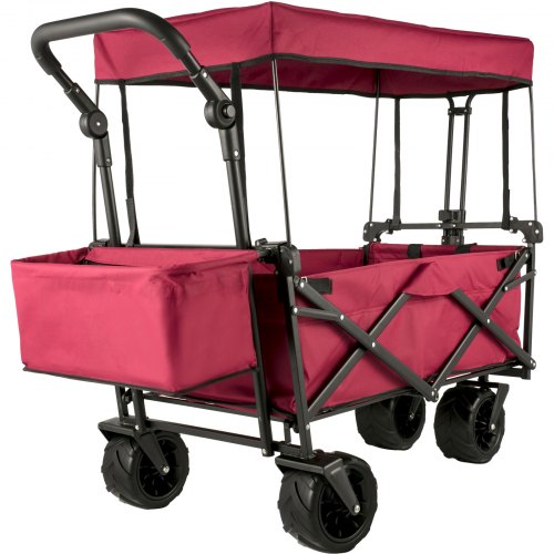 VEVOR Large Collapsible Garden Wagon with Removable Canopy, Foldable Utility Cart with Wheels and Rear Storage for Outdoor Use