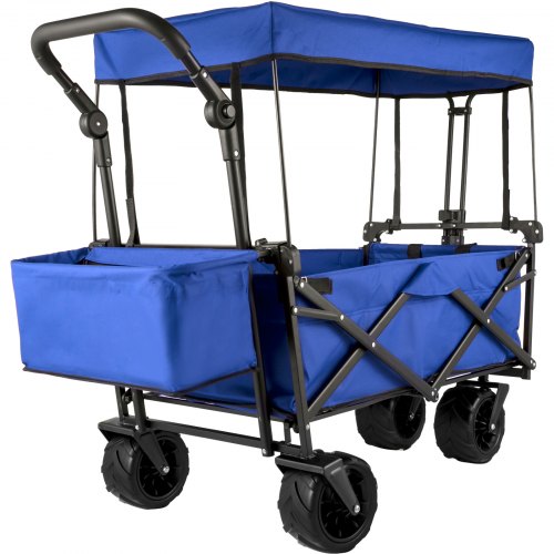 VEVOR Large Foldable Garden Cart with Removable Cover, Wheeled Utility Wagon with Rear Compartment, Camping and Gardening Cart
