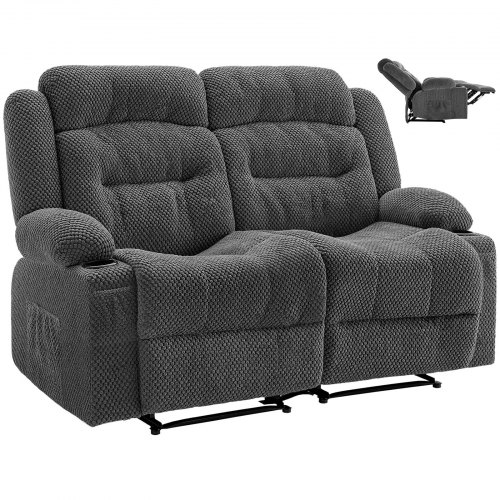 VEVOR manual reclining loveseat with heating, massage, USB ports, cup holders, and side storage in soft corduroy fabric