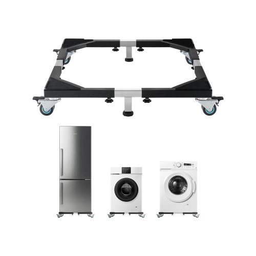 VEVOR mobile fridge base with 8 locking twin wheels and 4 brakes, adjustable from 23 to 36.6 inches, supports up to 1200 lbs