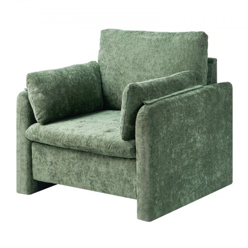 VEVOR Modern Green Armchair with Thick Cushion and Curved Backrest, Upholstered Fabric Accent Chair with Armrests