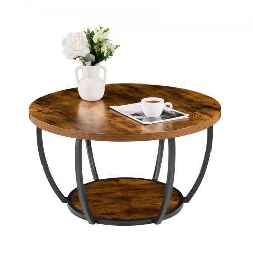 VEVOR modern round coffee table with 2-tier wooden storage and sturdy metal frame
