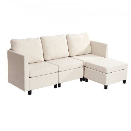 VEVOR modular 3-seater sectional sofa with ottoman, featuring hidden storage, high-resilience foam, and a sturdy wood frame