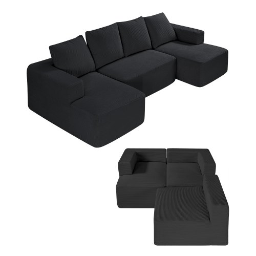 VEVOR modular U-shaped sectional sofa with chaise, featuring plush corduroy upholstery and supportive high-density rebound foam