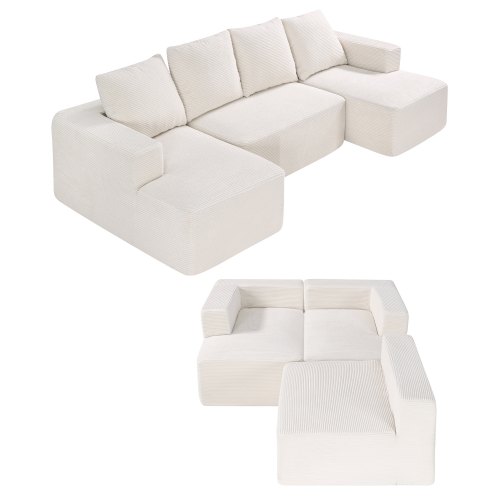 VEVOR modular U-shaped sectional sofa with chaise, featuring plush corduroy upholstery and supportive high-density sponge cushions