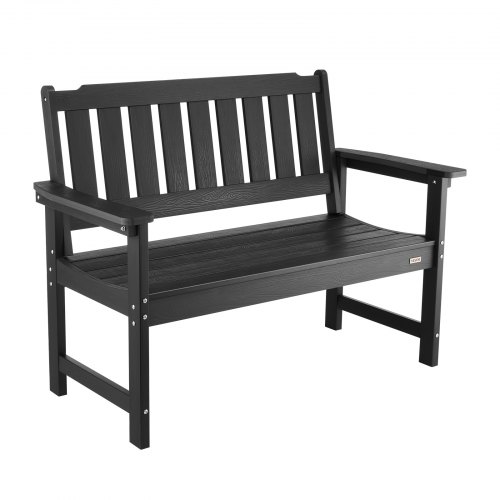 VEVOR outdoor bench, 50.5-inch, supports 800 lbs for 2-3 people, weather-resistant plastic frame with backrest and wide armrests, ideal for outdoor seating