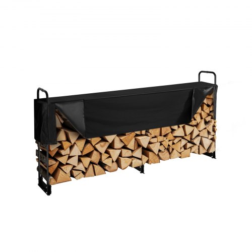 VEVOR outdoor firewood rack, 101x14x46 inches, waterproof cover, 660lb capacity, holds 1/2 cord, half-covered design, powder-coated