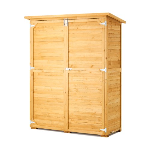 VEVOR outdoor wooden storage shed with waterproof roof, sturdy metal frame, and double lockable doors for garden tool organization