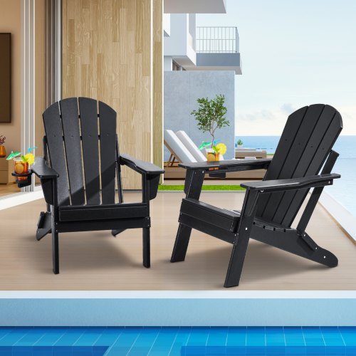 VEVOR plastic Adirondack chairs, set of 2 all-weather folding outdoor seats with cup holders, ideal for patios and fire pits