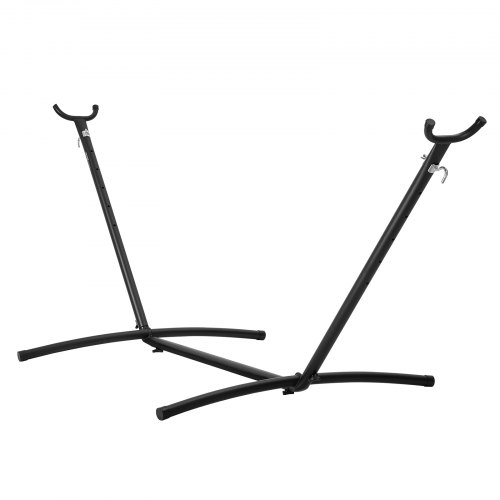 VEVOR portable hammock stand supports 450lbs, a sturdy steel frame for two with adjustable hooks, fitting 9.5-12.6 ft hammocks