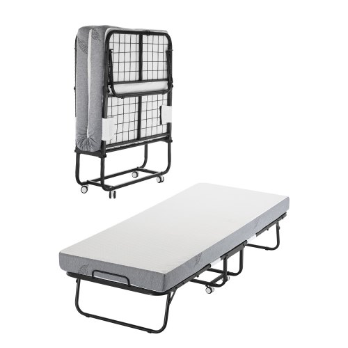 VEVOR portable twin bed with 5-inch memory foam mattress, 31x75 inches, featuring a durable metal folding frame