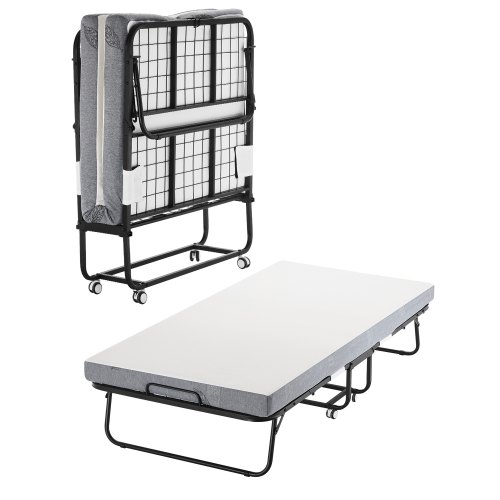 VEVOR portable twin folding bed with 4-inch memory foam mattress and strong metal frame, measuring 38x75 inches