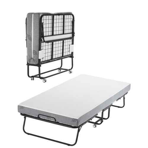 VEVOR portable twin folding bed with 5" memory foam mattress and strong metal frame, 38" x 75" rollaway bed