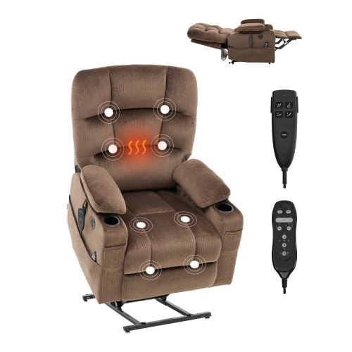 VEVOR Power Lift Recliner with Heating and Massage for Seniors, Dual Motor Recliner Featuring 2 Cup Holders and USB Port, Infinite Positioning