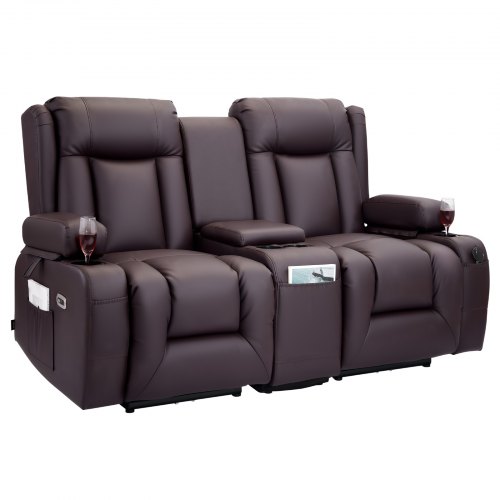 VEVOR power recliner sofa with heating, massage functions, timer, center console and USB ports in PU leather