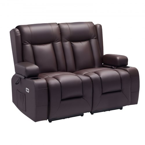 VEVOR Power Recliner Sofa with Heating, Massage, USB Ports and Cup Holders in PU Leather