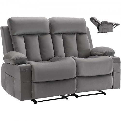VEVOR power recliner sofa with heating, massage, USB ports, cup holders, and side pockets in soft velvet fabric