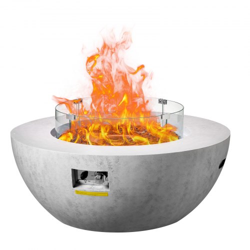 VEVOR propane fire pit, 39-inch outdoor concrete gas fire table with lava rocks, adjustable flame, and included lid and rain cover for camping and heating