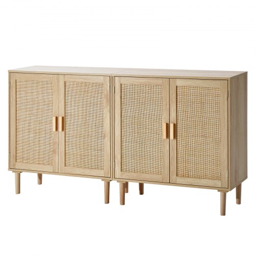 VEVOR Rattan Cabinet Set of 2 with 4 Magnetic Doors and Adjustable Shelves for Hallway Storage