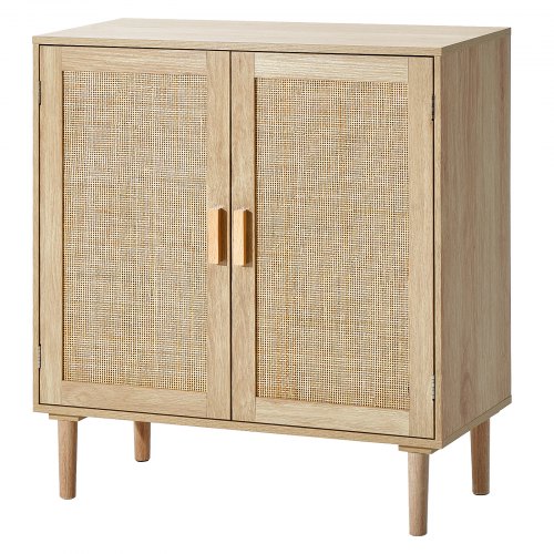 VEVOR rattan storage cabinet featuring 2 magnetic doors, adjustable shelves, and a sideboard buffet design for hallways, entryways, or living rooms