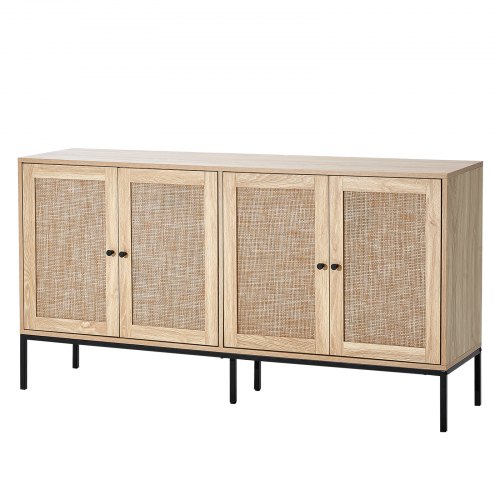 VEVOR rattan storage cabinet featuring 4 magnetic doors, adjustable shelves, and versatile use as a hallway, entryway, or living room sideboard
