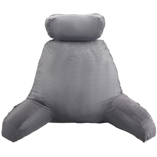 VEVOR Reading Pillow with detachable headrest, featuring 3 storage pockets, shredded memory foam filling, and a washable short velvet cover