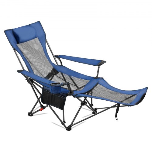 VEVOR Reclining Camping Chair with 4 adjustable positions, a portable folding lounger for adults featuring mesh design, headrest and footrest, supporting up to 220 lbs