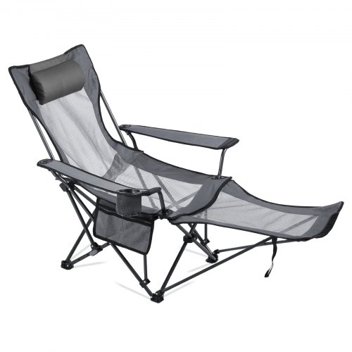 VEVOR reclining camping chair with 4 adjustable positions, portable folding lounger for adults featuring mesh design, headrest and footrest, supports up to 220 lbs