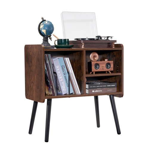 VEVOR record stand holds 100 vinyl albums, featuring removable shelves and adjustable height for turntables