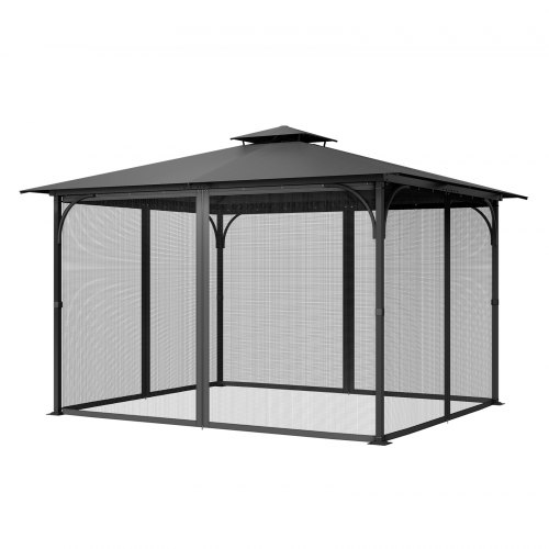 VEVOR replacement gazebo netting, compatible with most 10x13x6.8 ft gazebos, includes 4 mesh sidewall panels for patio midge protection