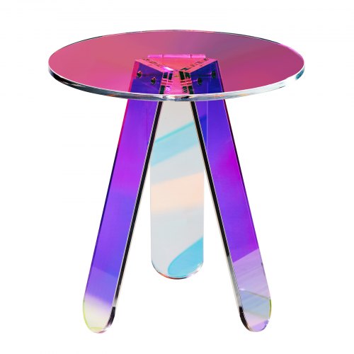 VEVOR Round Iridescent Side Table, Clear Rainbow Acrylic Coffee Table for Living Room, Bedroom, and Study Use with Drinks and Snacks