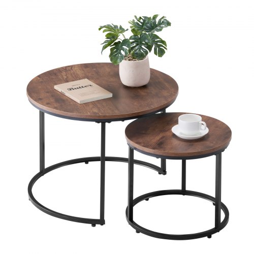 VEVOR set of 2 round nesting coffee tables, 23.6-inch diameter, space-saving side tables with metal frame for living rooms