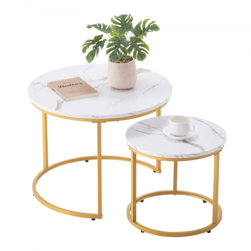 VEVOR set of 2 round nesting coffee tables, 23.6-inch vintage side tables with metal frames for compact spaces