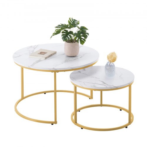 VEVOR set of 2 round nesting coffee tables, 27.6-inch vintage side tables with metal frames for compact spaces