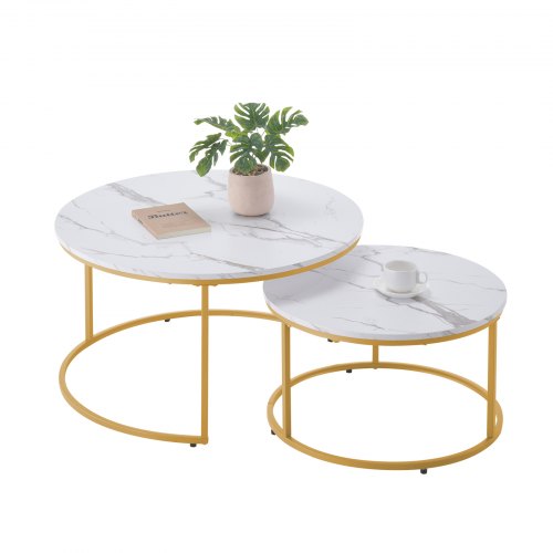 VEVOR set of 2 round nesting coffee tables, 31.5-inch vintage side tables with metal frame for small spaces